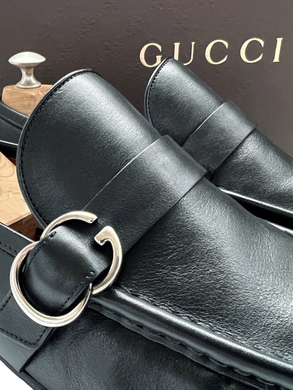 $1090 Gucci Mens Black Dress Shoes Silver GG Bit Loafers US 8.5 / UK 8 / 42